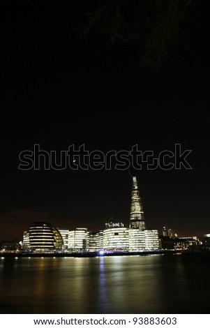 London Cityscape, including City Hall, from North Bank of Thames