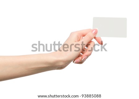 Female hand holding a blank business card