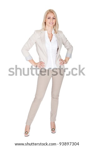 Portrait of beautiful successful businesswoman. Isolated on white