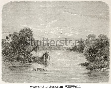 Jurua river confluence into Amazon. Created by Riou, published on Le Tour du Monde, Paris, 1867