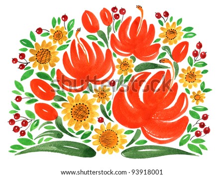 hand painted illustration: Bouquet of red flowers