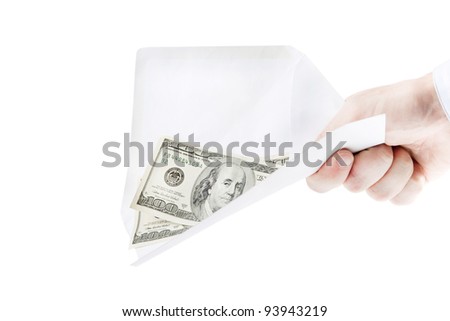 money in envelope isolated on white background