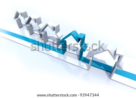 3-D rendering abstract houses in a row: the highlighted choice