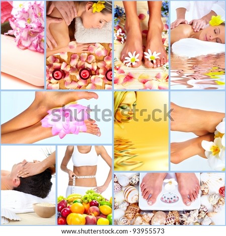 Spa massage collage background. Relax.