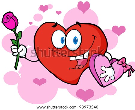 Romantic Red Heart Man Carrying Chocolates And A Rose .Vector version is also available