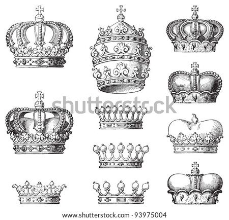 Collection of crowns / vintage illustration from Meyers Konversations-Lexikon 1897