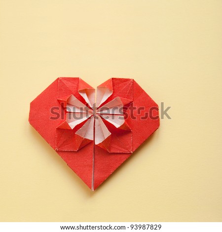Valentine's Day Red Heart on Yellow Paper Origami Card