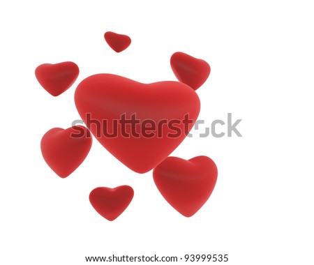 Seven cute red satin hearts