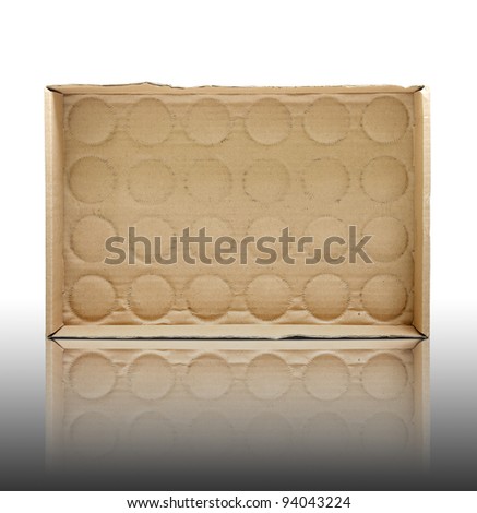 empty cardboard box on reflect floor and white background