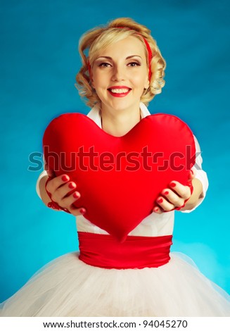 women heart valentine's day retro