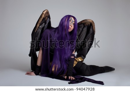 girl sit in purple fury cosplay costume character