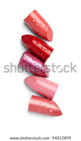 close up of  a lipstick stack on white background