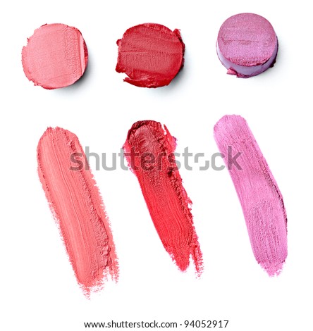 close up of  a smudged lipstick on white background