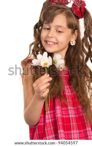 cute little girl in pink dress with flowers