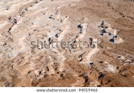 Birdseye view of the desert terrain in Dead sea region, Israel
