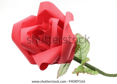 Closeup of Rose Flower origami Paper Craft Isolated on white background