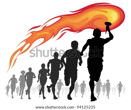 Vector illustration of Athletes with a flaming torch.
