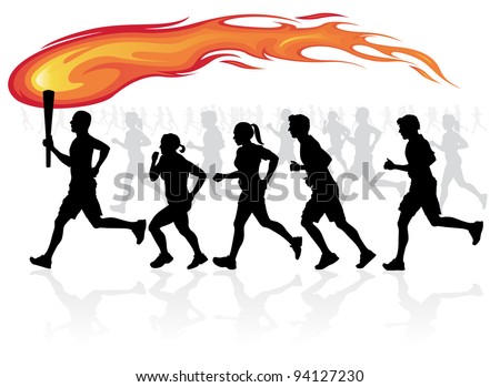 Runners with flaming torch.