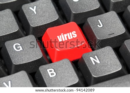 Virus word on red and black keyboard button