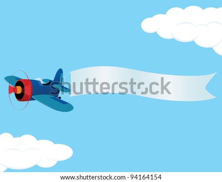 Retro airplane with a banner. Vector illustration.