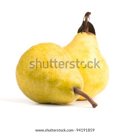 composition of the ripe pear on a white background. studio photography