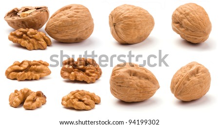 Group of walnuts isolated on a white background. Royalty-Free Stock Photo #94199302