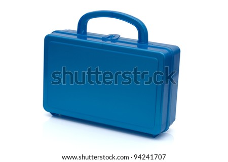 A blue lunchbox isolated on white, Healthy School Lunch Royalty-Free Stock Photo #94241707