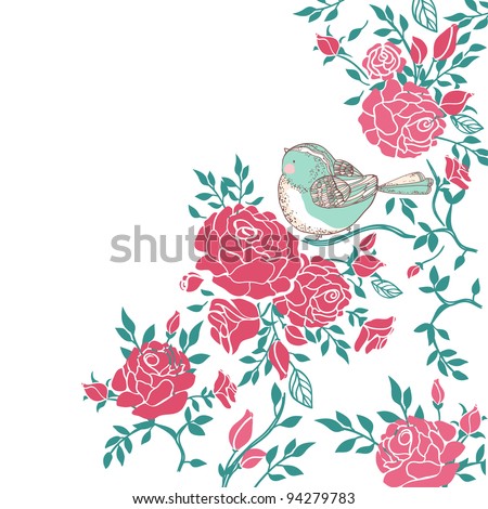 bird in roses