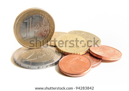 Euro money coins on white background