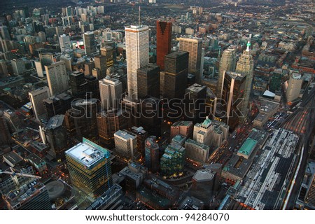 Toronto Skyline and Skyscrapers, view from CN tower, Toronto, Ontario, Canada