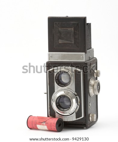 Old camera over white background
