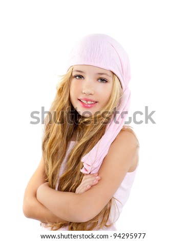 kid girl with pirate handkerchief beautiful portrait isolated on white