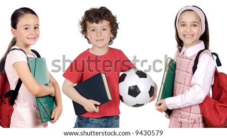 Group of  small students a over white background