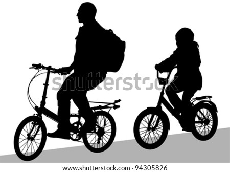 Vector drawing silhouette of a cyclist family