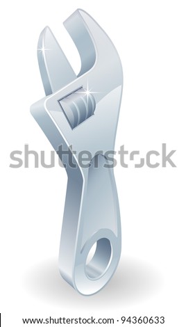 An illustration of a cartoon adjustable wrench or spanner