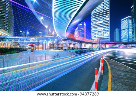 Ring Highway at night with light trails in shanghai China