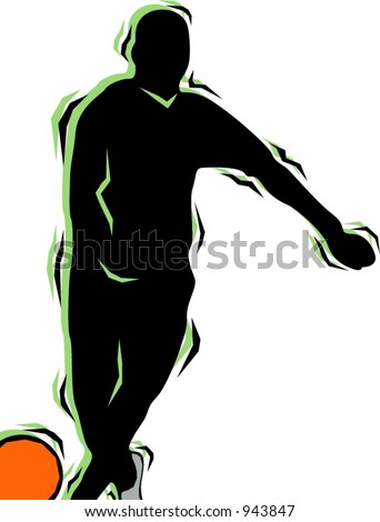 Soccer player hitting a ball.Pantone colors.Vector illustration