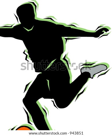 Soccer player hitting a ball.Pantone colors.Vector illustration