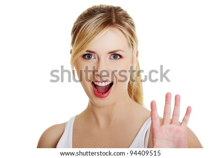Shocked girl portrait, over white background