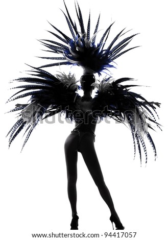 woman showgirl dancer revue dancing in studio isolated on white background Royalty-Free Stock Photo #94417057