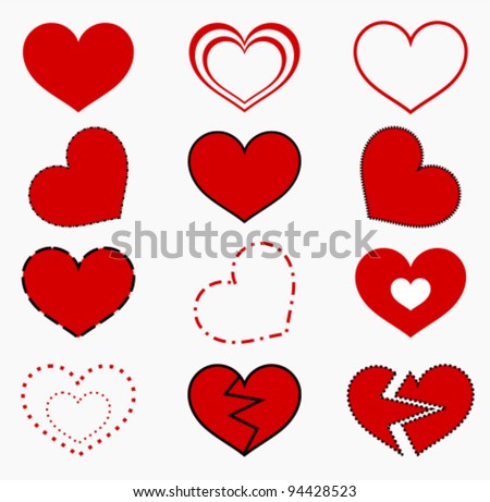 Collection of red hearts. Vector illustration