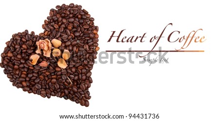 Coffee heart isolated on white with text
