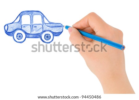 Hand drawing car isolated on white background
