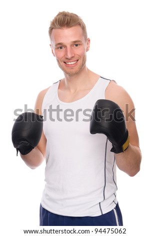Full isolated studio picture from a young boxer