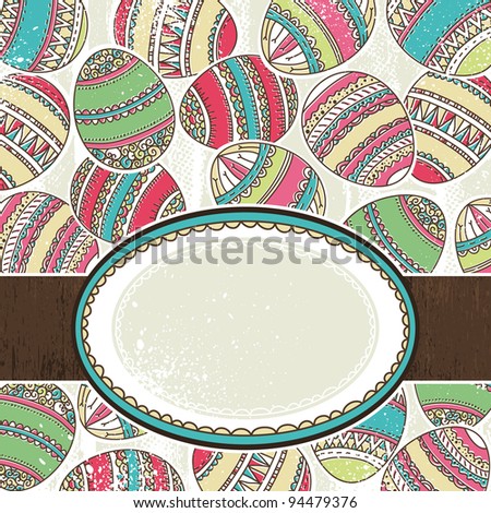 one label over  background of many easter eggs, vector