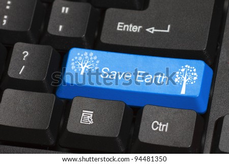 Save earth word on blue and black keyboard button