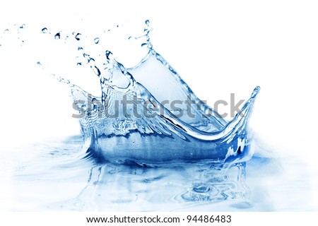 Fresh clean water splash in blue.
