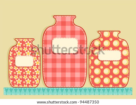 Three application jars. Patchwork series. Vector illustration.