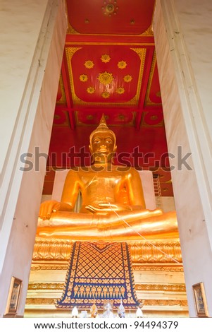 Golden siting Buddha statue in Ayutthaya Thailand