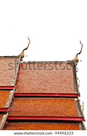 The isolated picture of the top of Thai style roof at Wat Prakaew Dontao, Lampang province, Thailand